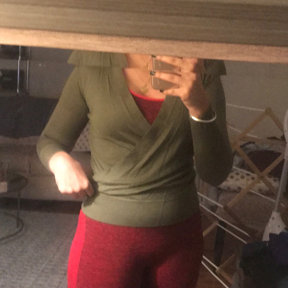 J.Crew olive green faux-wrap sweater*